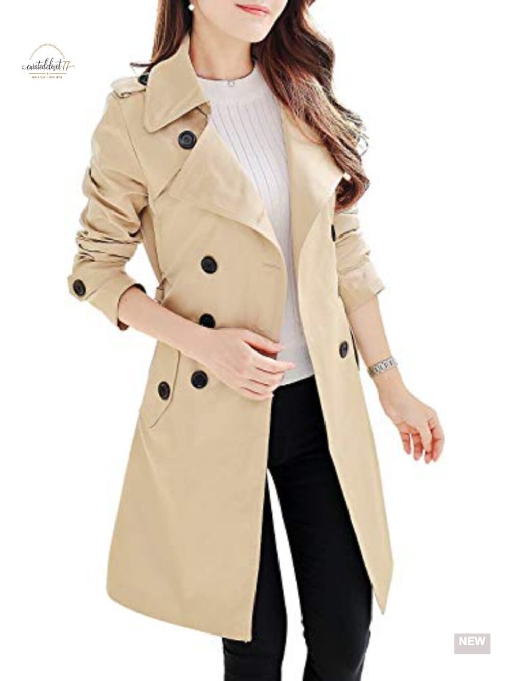 Double-Breasted Trench Coat Classic Lapel Slim Waterproof Belted Overcoat